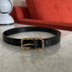 Mango Embossed buckle belt crocodile black & gold -medium